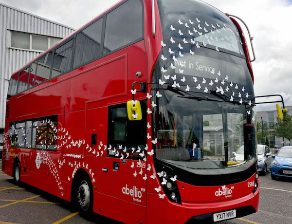 White Butterflies Installation on a London Bus | Courtesy the artist