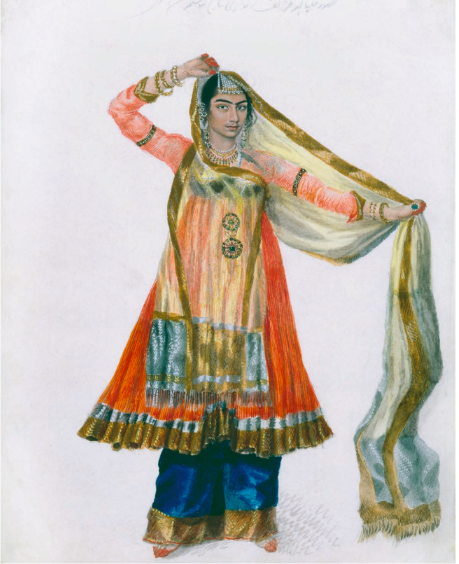 Lallji or Hulas Lal, The Dancing Girl Malaguire in her Nautch Dress, Fraser Album, Delhi, 1815, Courtesy Prince & Princess Sadiruddin Aga Khan